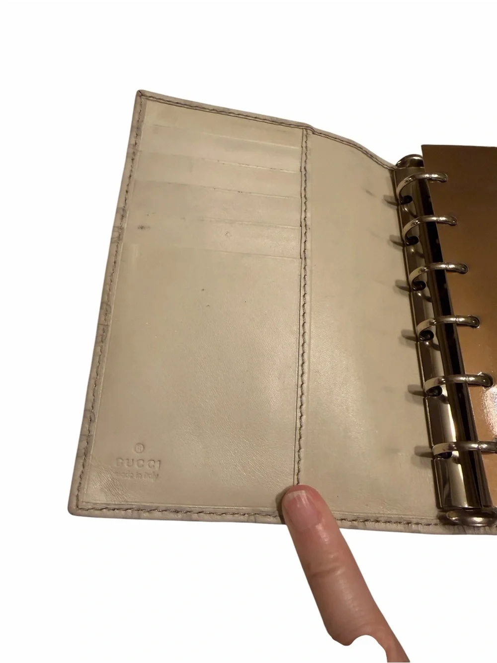 Gucci Cream Embossed GG Leather 6 Ring Agenda/Planner